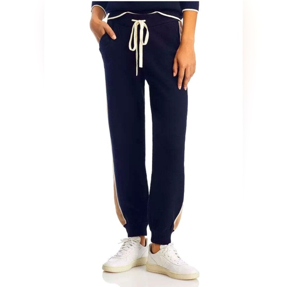 Monrow Women's Jogger Sweatpants with Pockets Size Medium Black with Tan Stripe - Picture 1 of 6